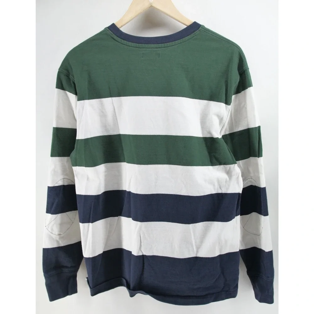 J Crew Always Sweatshirt Men's M Green White Blue Stripe Cotton Preppy Crew Neck